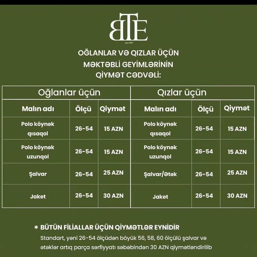 Yeni məktəbli geyimləri artıq satışda - Qiymətlər - FOTO Yeni məktəbli geyimləri artıq satışda - Qiymətlər - FOTO