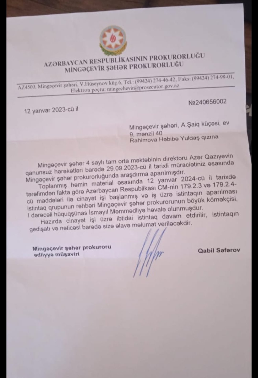 Azər Qazıyev haqqında cinayət işi başlandı Azər Qazıyev haqqında cinayət işi başlandı